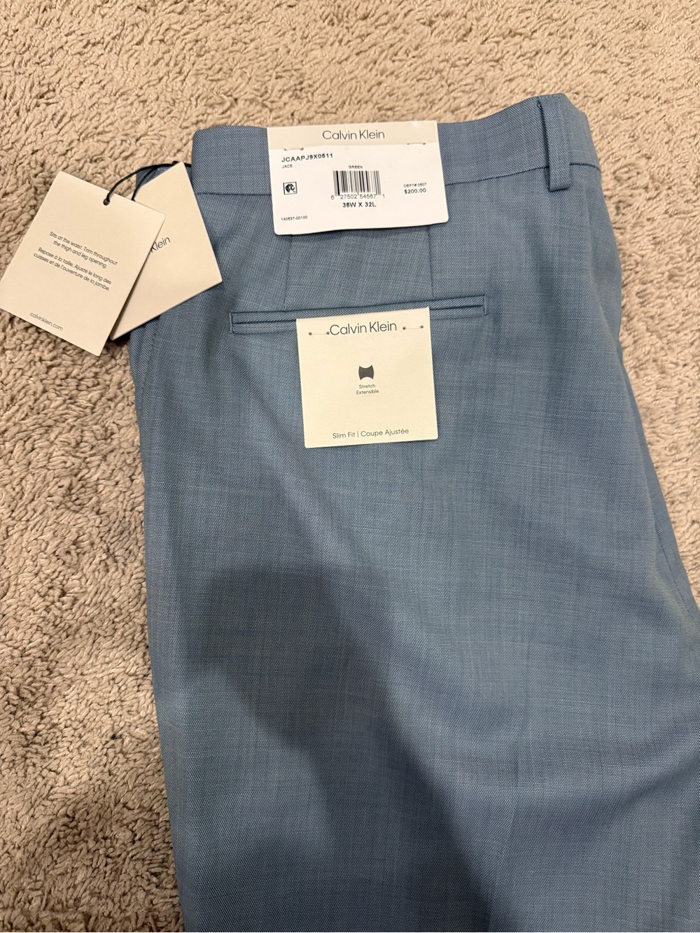 Calvin Klein Jace Dress Pants Men 38x32 Green Wool Blend Slim Fit Stretch NWT